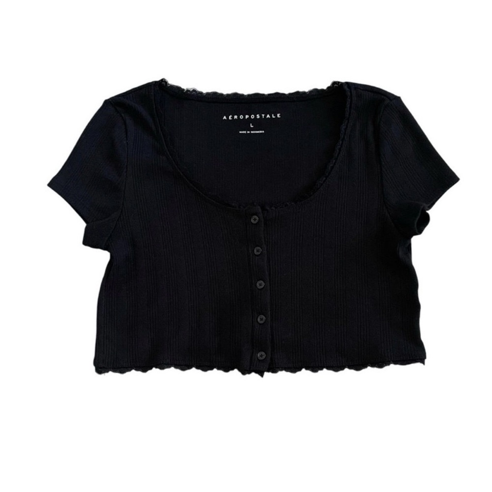 Aeropostale lace trim button-front crop top - large